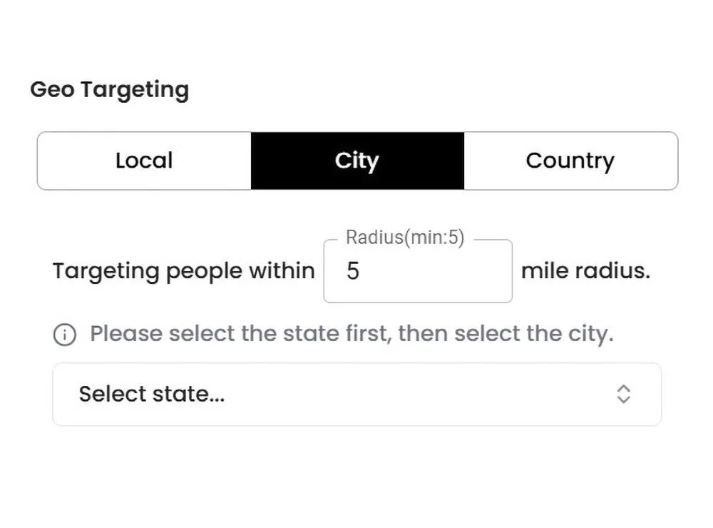Screenshot of geo targeting configuration