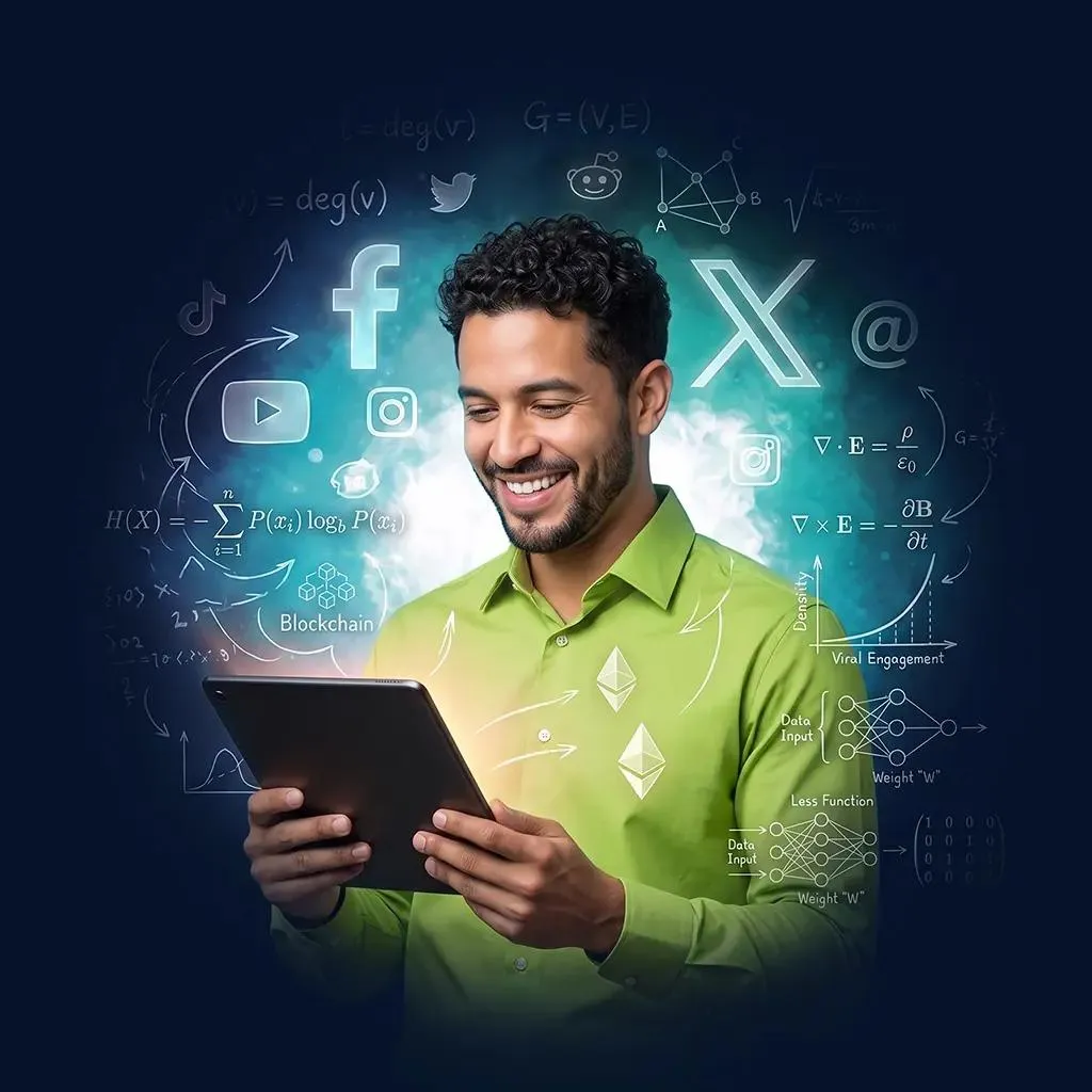 A man with curly black hair and a short beard in collared shirt using a tablet.